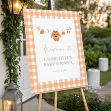 Load image into Gallery viewer, Autumn Baby Shower Welcome Sign, Editable Gingham Template, Little Pumpkin is on the Way, Digital Download 2028

