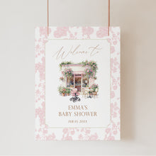 Load image into Gallery viewer, Baby Is Brewing Welcome Sign, Pink Floral Baby Shower Cafe Theme Editable Corjl 2044
