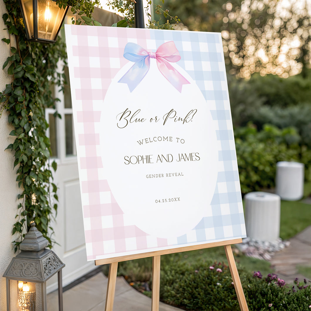 Blue or pink gender reveal baby shower welcome sign template 2014