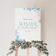 Load image into Gallery viewer, 0319 Blue Winter Onderland Snow Flakes 1st Birthday party Welcome sign template (digital download)
