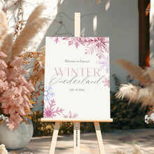 Load image into Gallery viewer, 0319 Pink Winter Onderland Snow Flakes 1st Birthday party Welcome sign template (digital download)
