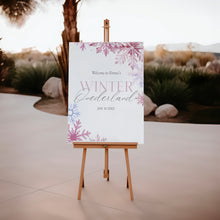 Load image into Gallery viewer, 0319 Pink Winter Onderland Snow Flakes 1st Birthday party Welcome sign template (digital download)
