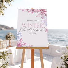 Load image into Gallery viewer, 0319 Pink Winter Onderland Snow Flakes 1st Birthday party Welcome sign template (digital download)
