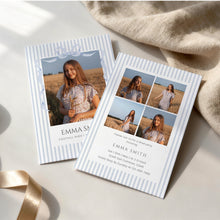 Load image into Gallery viewer, Blue Bow Graduation Announcement Photo Collage Invite Preppy Coquette Template 0808
