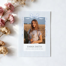 Load image into Gallery viewer, Blue Bow Graduation Announcement Photo Collage Invite Preppy Coquette Template 0808
