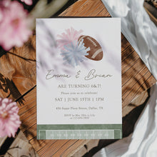 Load image into Gallery viewer, 0325 Cheer &amp; Football Joint Birthday Invitation, Twin Siblings Sports Invite, Digital Download Template
