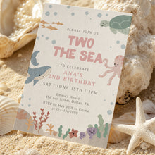 Load image into Gallery viewer, Pink Two the Sea Birthday Invitation Editable Pink Summer Pool Party 2nd Birthday Invite 0339
