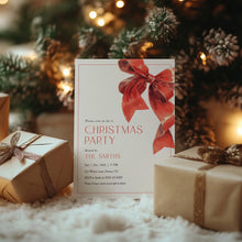 Load image into Gallery viewer, 2033 Red Bow Christmas Dinner Party Invite, Winter Coquette Holiday Editable Template Digital Download
