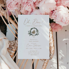 Load image into Gallery viewer, 2024 Oh Deer Baby Shower Invitation, Woodland Winter Baby Shower Invite, Neutral Rustic Forest Baby Shower Printable
