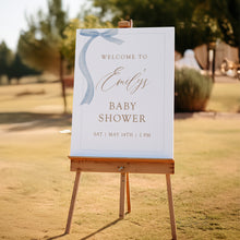 Load image into Gallery viewer, 2031 Coquette Blue Bow Baby Shower Welcome Sign, Editable template, Digital Download
