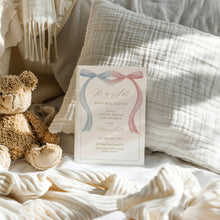 Load image into Gallery viewer, Pink Blue Bow Coquette Gender Reveal Baby Shower Invitation Template Bundle (Digital Download) 2031
