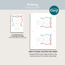 Load image into Gallery viewer, Pink Blue Bow Coquette Gender Reveal Baby Shower Invitation Template Bundle (Digital Download) 2031
