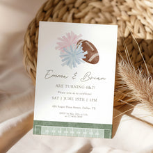 Load image into Gallery viewer, 0325 Cheer &amp; Football Joint Birthday Invitation, Twin Siblings Sports Invite, Digital Download Template
