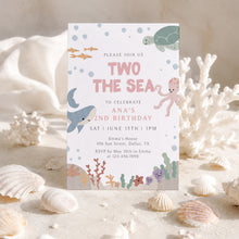 Load image into Gallery viewer, Pink Two the Sea Birthday Invitation Editable Pink Summer Pool Party 2nd Birthday Invite 0339
