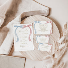 Load image into Gallery viewer, Pink Blue Bow Coquette Gender Reveal Baby Shower Invitation Template Bundle (Digital Download) 2031
