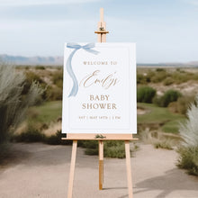 Load image into Gallery viewer, 2031 Coquette Blue Bow Baby Shower Welcome Sign, Editable template, Digital Download
