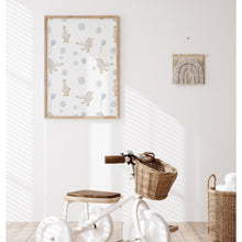 Load image into Gallery viewer, Watercolor whimsical blue silly goose pattern art print 07-276
