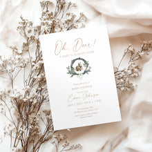 Load image into Gallery viewer, 2024 Oh Deer Baby Shower Invitation, Woodland Winter Baby Shower Invite, Neutral Rustic Forest Baby Shower Printable
