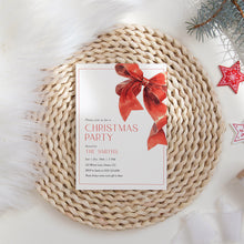 Load image into Gallery viewer, 2033 Red Bow Christmas Dinner Party Invite, Winter Coquette Holiday Editable Template Digital Download
