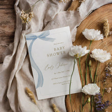 Load image into Gallery viewer, Blue Bow Baby Shower Invitation, Watercolor Coquette Ribbon Template, Digital Download 2031
