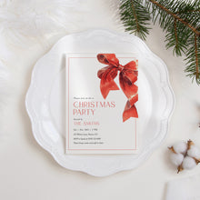 Load image into Gallery viewer, 2033 Red Bow Christmas Dinner Party Invite, Winter Coquette Holiday Editable Template Digital Download

