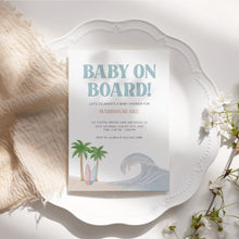 Load image into Gallery viewer, Corjl editable Wave Baby on bard  baby shower invitation template 2013
