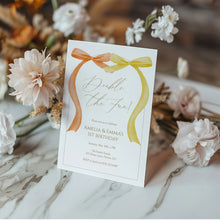 Load image into Gallery viewer, Orange yellow bow Double the Fun bow Invitation, sisters birthday, editable template, digital download 0324
