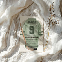 Load image into Gallery viewer, Sage Green Hockey Jersey Birthday Invitation Template for Boys, Watercolor Sports Birthday Invite 0335
