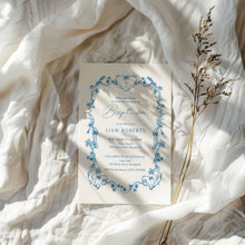 Load image into Gallery viewer, 0501 navy blue floral frame baptism invitation template
