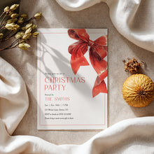 Load image into Gallery viewer, 2033 Red Bow Christmas Dinner Party Invite, Winter Coquette Holiday Editable Template Digital Download
