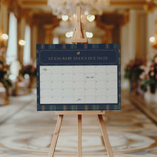 Load image into Gallery viewer, 2036 Navy Plaid Teddy Bear Boy Baby Shower Due Date Calendar Sign Template, Digital Download

