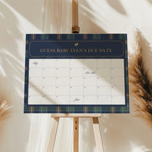 Load image into Gallery viewer, 2036 Navy Plaid Teddy Bear Boy Baby Shower Due Date Calendar Sign Template, Digital Download
