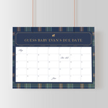 Load image into Gallery viewer, 2036 Navy Plaid Teddy Bear Boy Baby Shower Due Date Calendar Sign Template, Digital Download
