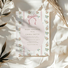 Load image into Gallery viewer, 2037 pink bow coquette whimsical baby shower invite, digital download, editable template
