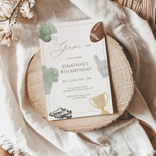 Load image into Gallery viewer, Sage green Game On Football Birthday Invite, Printable Sports Party Invite, Editable Template, Digital download 0325
