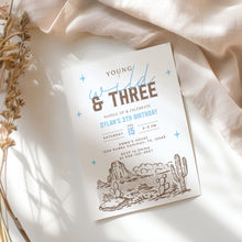Load image into Gallery viewer, Young Wild and Three Invitation Boy 3rd Birthday Cowboy Western Editable Template 0336
