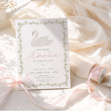Load image into Gallery viewer, Pink Coquette Swan Birthday Invitation Editable Girl Whimsical Template 0339
