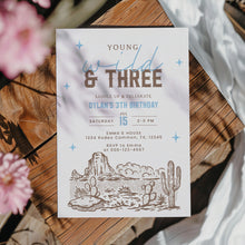 Load image into Gallery viewer, Young Wild and Three Invitation Boy 3rd Birthday Cowboy Western Editable Template 0336
