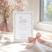 Load image into Gallery viewer, Pink Coquette Swan Birthday Invitation Editable Girl Whimsical Template 0339
