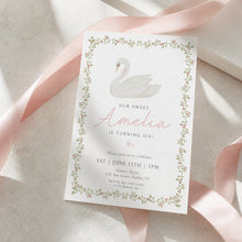 Load image into Gallery viewer, Pink Coquette Swan Birthday Invitation Editable Girl Whimsical Template 0339
