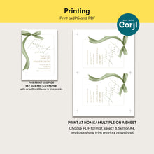 Load image into Gallery viewer, Four Ever Sweet Green Bow Invitation, Editable template, Digital Download 0324
