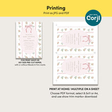 Load image into Gallery viewer, 2037 pink bow coquette whimsical baby shower invite, digital download, editable template
