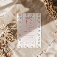 Load image into Gallery viewer, 2037 pink bow coquette whimsical baby shower invite, digital download, editable template
