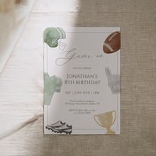 Load image into Gallery viewer, Sage green Game On Football Birthday Invite, Printable Sports Party Invite, Editable Template, Digital download 0325
