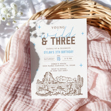 Load image into Gallery viewer, Young Wild and Three Invitation Boy 3rd Birthday Cowboy Western Editable Template 0336
