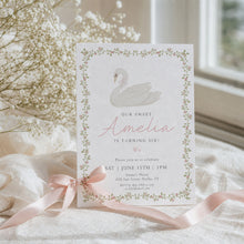 Load image into Gallery viewer, Pink Coquette Swan Birthday Invitation Editable Girl Whimsical Template 0339

