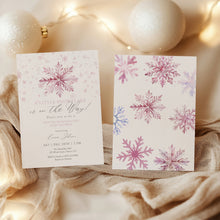 Load image into Gallery viewer, 2024 pink little snowflake is on the way winter wonderland invitation template
