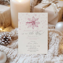 Load image into Gallery viewer, 2024 pink little snowflake is on the way winter wonderland invitation template
