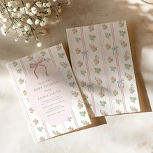 Load image into Gallery viewer, 2037 pink bow coquette whimsical baby shower invite, digital download, editable template
