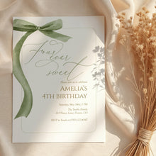 Load image into Gallery viewer, Four Ever Sweet Green Bow Invitation, Editable template, Digital Download 0324
